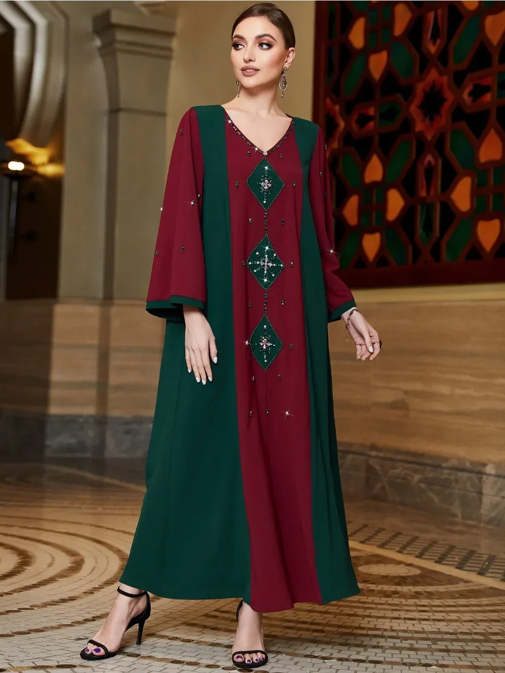 

Eid Diamond Muslim Dress for Women Abaya Jalabiya Morocco Party Dresses Dubai Abayas Kaftan Evening Islam Vestidos Long Robe