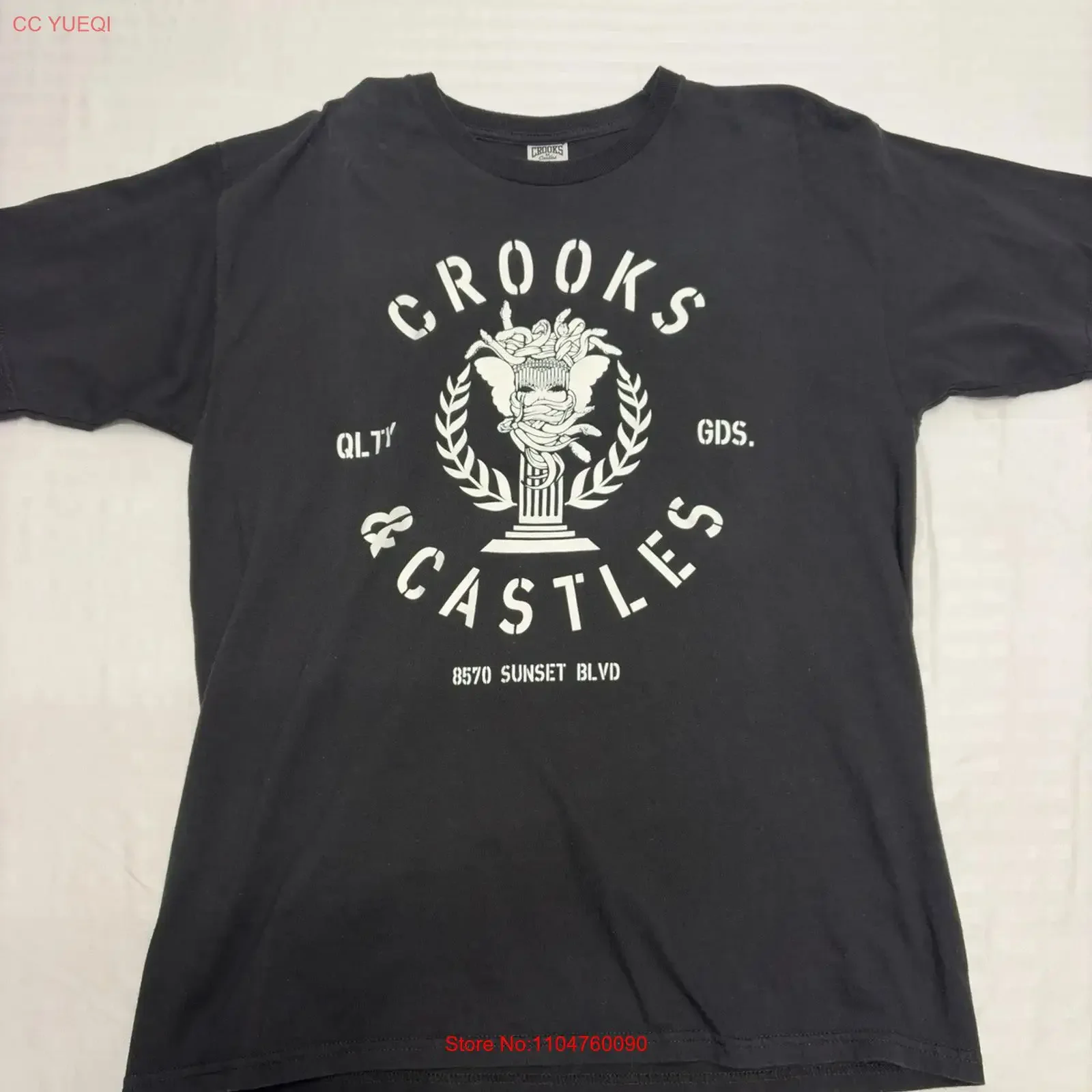 Crooks Castles T Shirt Adult Large Black White Spell Out Logo Men's vintage Washed Breathable Slightly Stretched