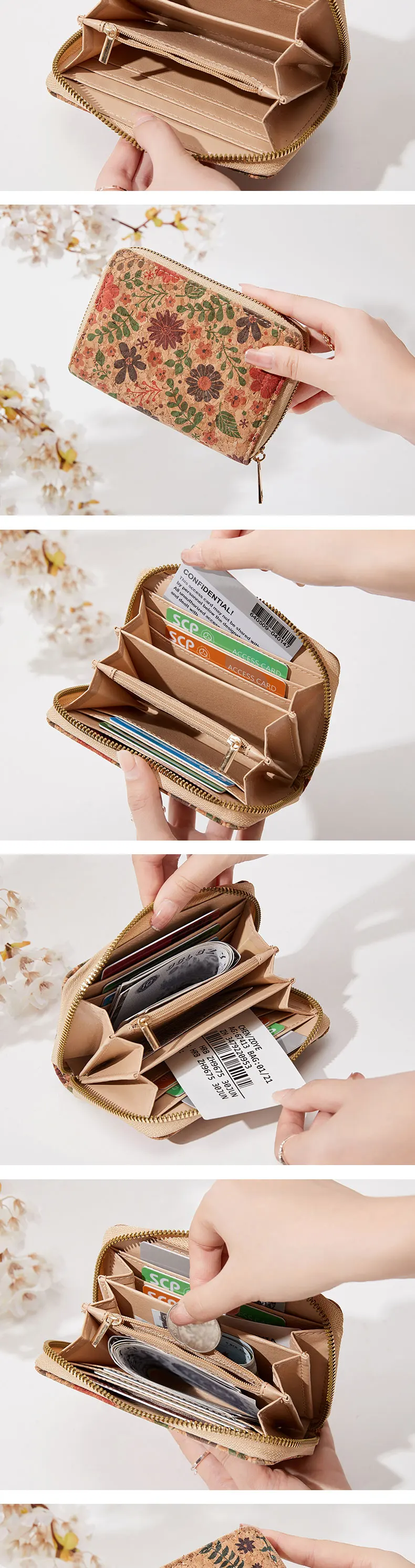 Retro Bedruckte Damen-Kurzgeldbörse mit Reißverschluss, Tragbare PU-Leder-Kartenbörse, Multifunktionale Kartenfächer, Damen-Kartenetui, Kleingeldbörse – Detail 3