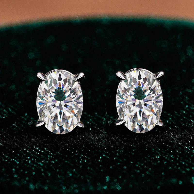 

KNB 1CT Brilliant Oval Certified Moissanite Diamond Stud Earrings For Women 925 Sterling Silver Trendy Anniversary Gift Jewelry