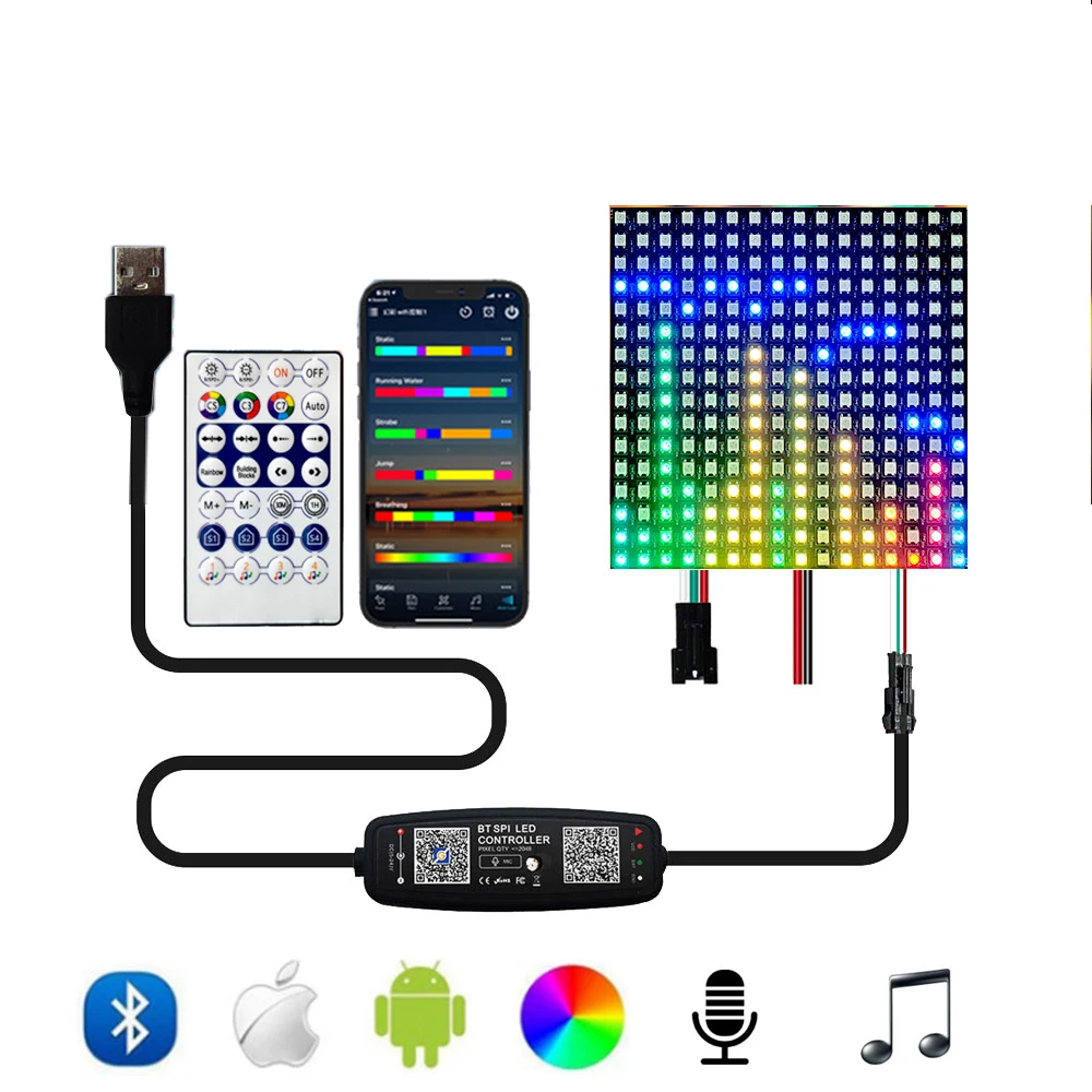 WS2812B LED Strip Panel Screen Matrix Bluetooth Music With Mic Controller WS2812 Individually Addressable LED Pixels Module