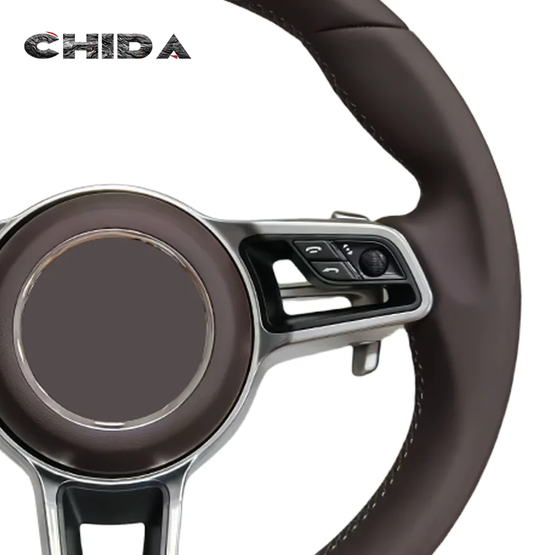 Sporty Custom Leather Steering Wheel For Porsche Models 971 718 991 911 Macan Panamera Cayenne Cayman Boxster