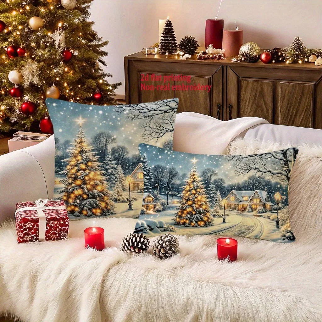 

Christmas Magic: 2D Printed Pillowcases with Festive Winter Scene Sofa cushion cover, New Year home decoration