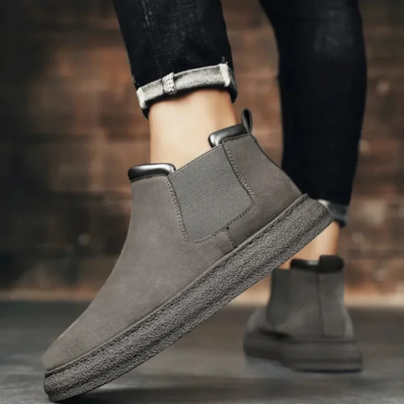 Men's Leather Shoes Slip-on Retro Thick Sole Male Casual Boots Platform Sale In Promotion Low Price Designer Footwear Offer New