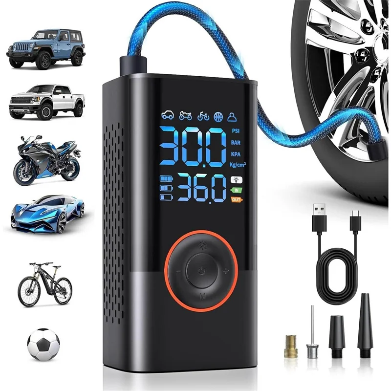 150PSI Smart Air Pump Tire Inflator Portable Air Compressor With Digital Pressure Gauge For Car Bike Motorcycle Ball
