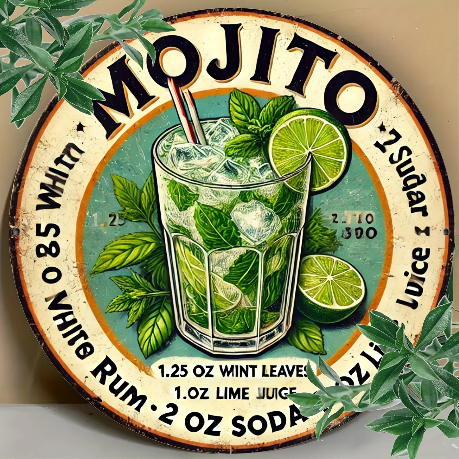 [Vintage Havana Mojito Sign] Vintage Havana Mojito Recipe Metal Sign - 1pc 7.87x7.87" Aluminum Wall Decor for Home, Kitchen, Bar view 5