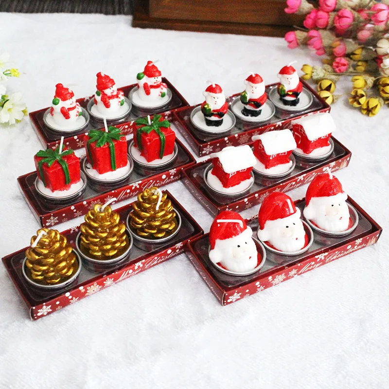 3 Stück Weihnachtskerzen Atmosphäre Valentinstag Weihnachtsmann Schneemann Weihnachtsbaum Tannenzapfen Handwerk Geschenke Party Tischdekorationen