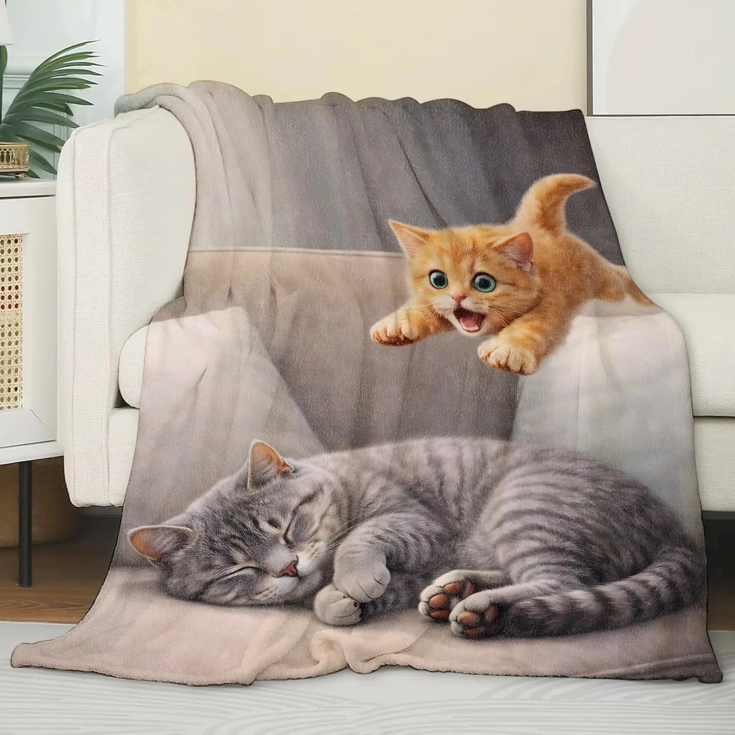 Ultra Soft Flannel Blanket Cat Lover Gift Cozy Pet Plush Throw Blanket Nursery Decor Xmas Cute Kitten Lapghan Couch Blanket