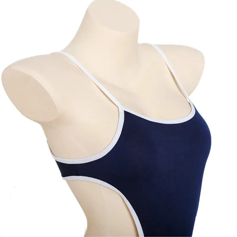 

CyJapanese Student Spaghetti Strap Tight Leotard Bodysuit Swimsuit Costume One-piece Swimwear Uniform Lingerie Cosplay