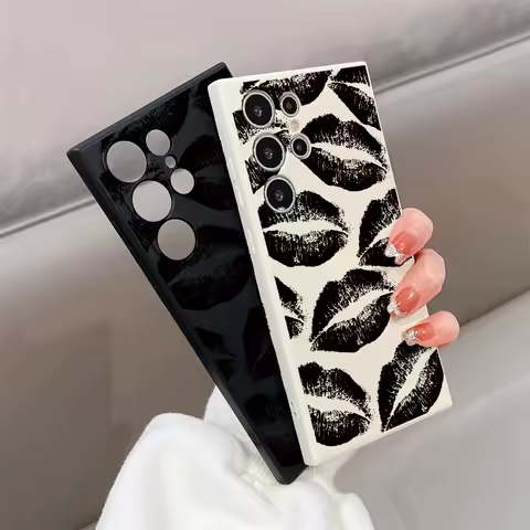 Gothic Style Black Lip Phone Case For Samsung Galaxy S25 S24 Ultra S23FE S22 S20 Plus A15 A35 A50 A51 A54 A55 A71 A72 A73 Cover