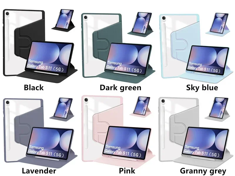 

360 ° Вращающаяся подставка из искусственной кожи для нового Samsung Galaxy Tab S11 Ultra 5G 11 S10 Lite FE Plus 2025 Чехол X736 Акриловый противоударный планшет Funda