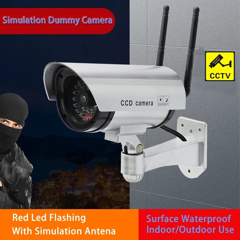 Dummy Wireless Camera Plastic Fake CCTV Camera With Simulation Antena Red Led Flashing AA Battery Surveillance Security System