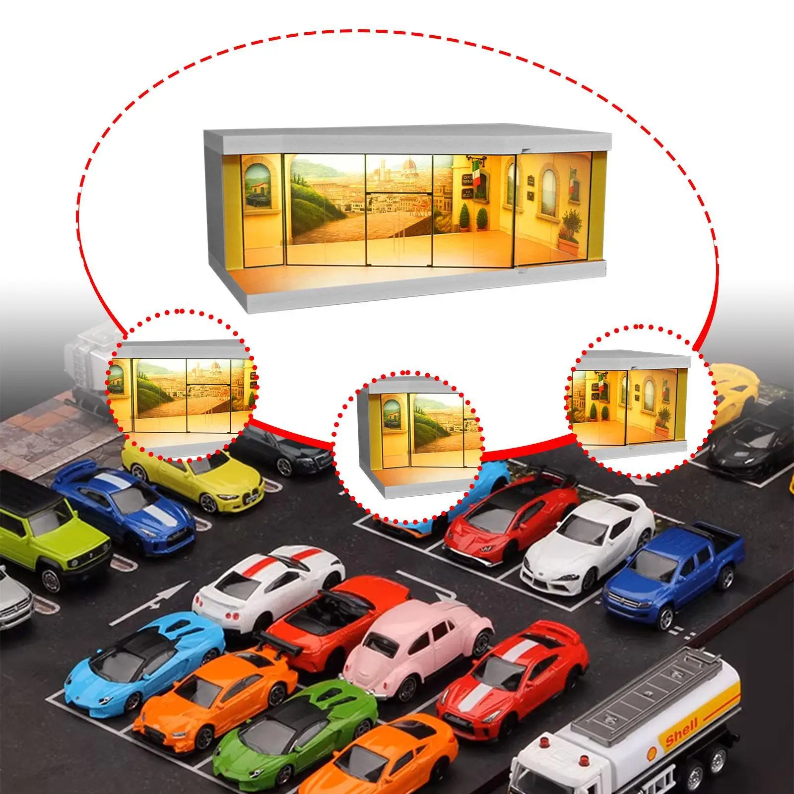 

1/64 Scale Model Car Display Case Miniature Scene City Street Diorama,