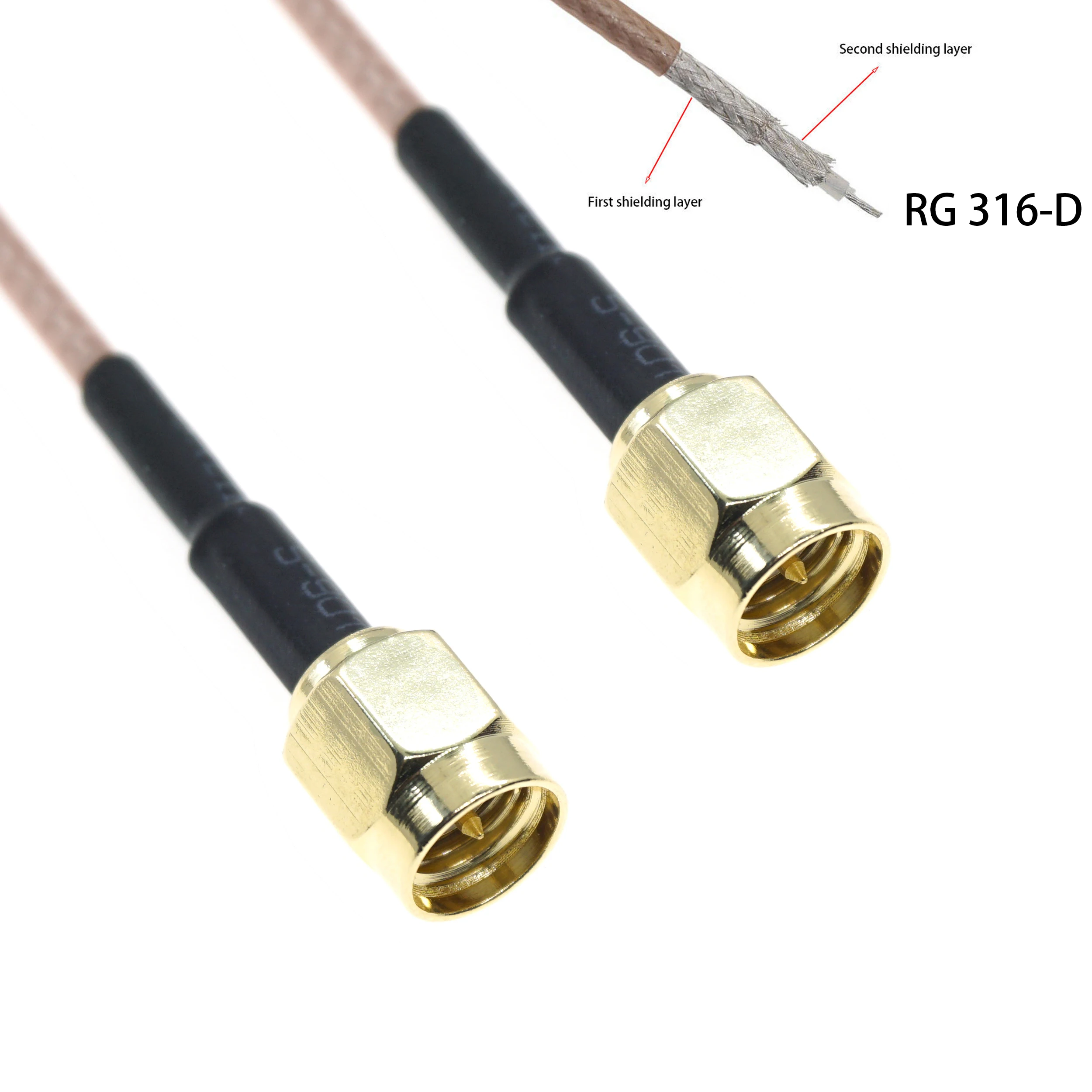 

10/15/30/50/100cm 1M 2M 3M SMA Male To SMA Male Plug Connector RG316-D Double Shield Braid Cable