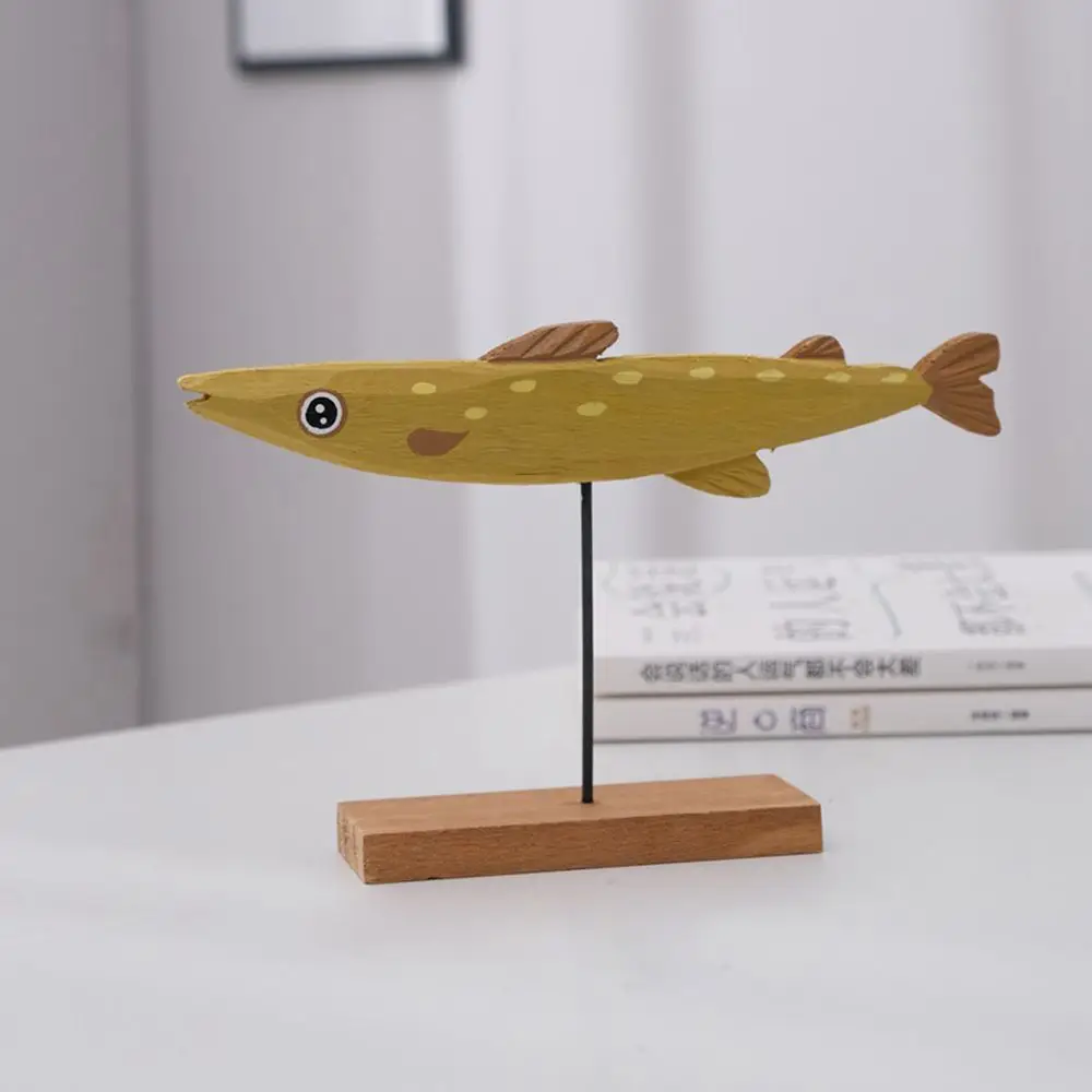 Aesthetic Nordic Wooden Fish Statue- Distressed Coastal Fish Sculpture for Beach House Decor