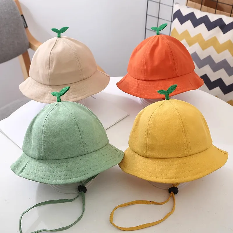 Kindergarten Children\'s Hat Cotton Small Bean Sprouts Fisherman\'s Hat Printed LOGO Sun Sunscreen Hat Primary School Yellow Hat