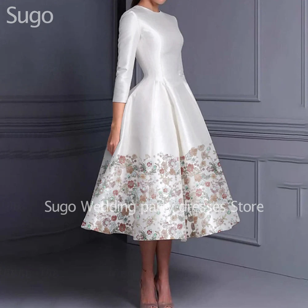 Aangepaste elegante korte witte applicaties feestjurken voor speciale evenementen satijn a-lijn vrouw verjaardag prom avondjurk 2026