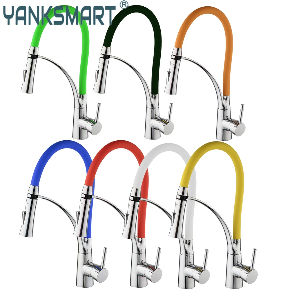 

YANKSMART 6 Colorful Hose Kitchen Faucet Black Chrome Kitchen Mixer Water Tap Basin Sink Deck Mounted Stainless Steel Faucets