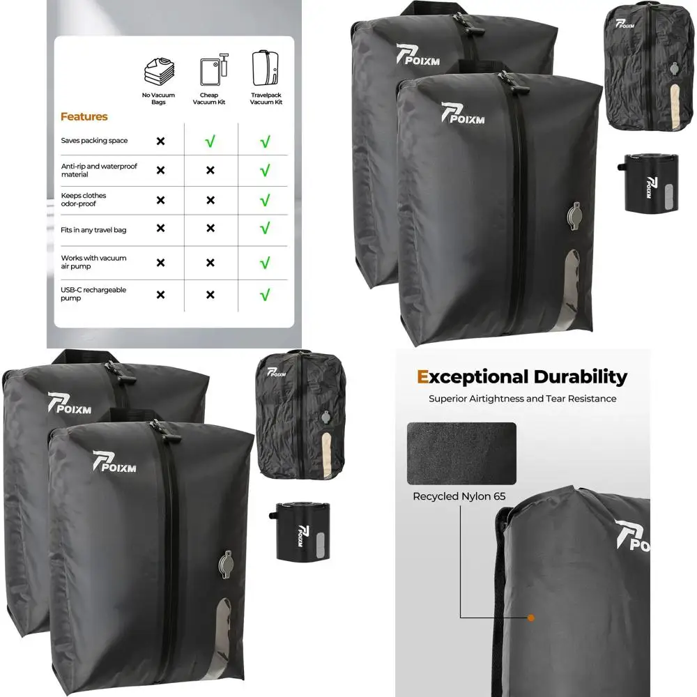 

Вакуумные пакеты для путешествий, многоразовые компактные кубы для экономии места с насосом, водонепроницаемая упаковка для багажа и рюкзаков (набор)