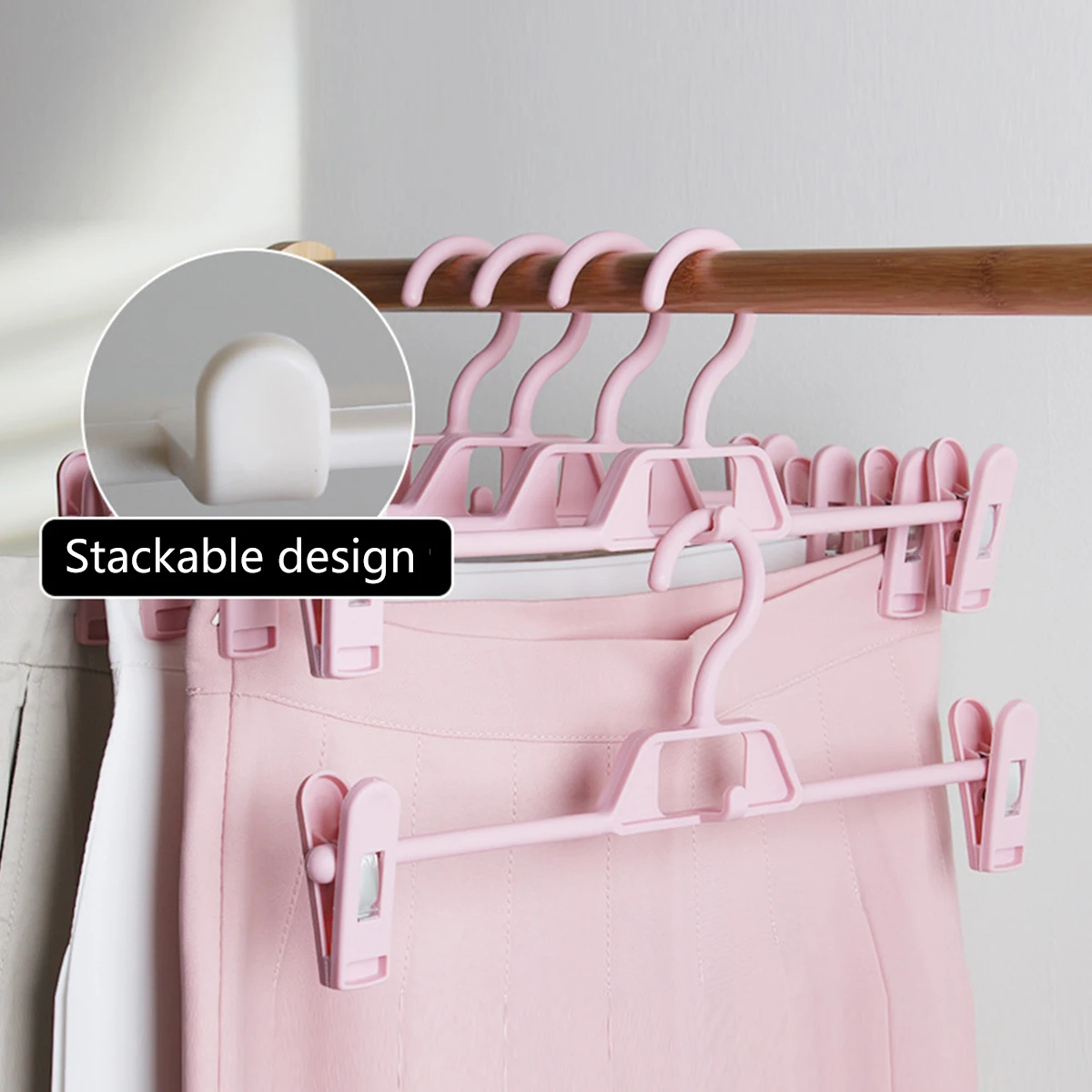 10 home adjustable retractable clothespin pants rack, home hanger with non-slip clip, multi-functional dress hang pants clip