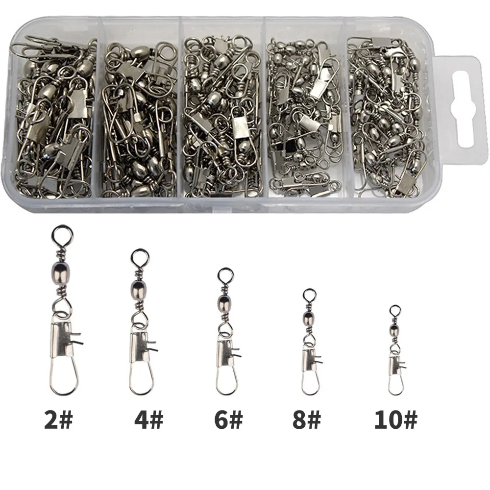 50 قطعة/100 قطعة صندوق الفولاذ المقاوم للصدأ الصيد تحمل وصلة دوّارة لصيد الأسماك مع المفاجئة صيد السمك إغراء B-نوع دبوس موصل مع حلقة مثمنة #6