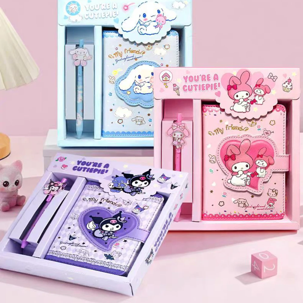 

Sanrio Notebook Ballpoint Pen Set Cartoon Kuromi Hello Kitty Cinnamoroll Notepad Portable Stationery Gifts Boxes School Prize
