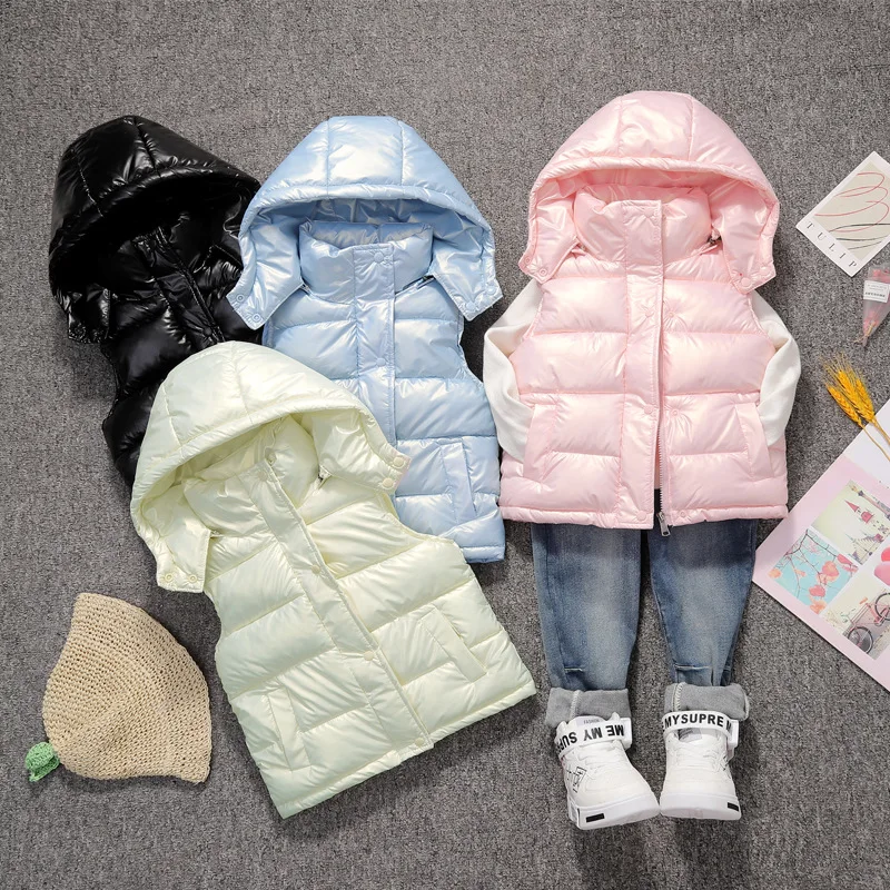 Winter New Kids Hooded Vest Spring Jacket For Baby Girls Outerwear Autumn Thick Boys Jacket Teen Student Children Basics Vest