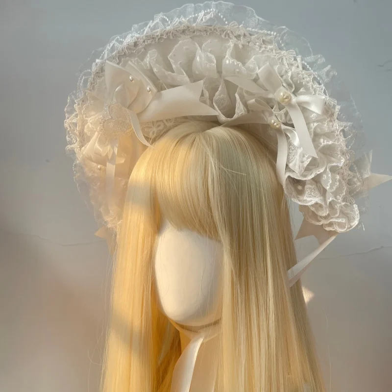 New Original Vintage Victorian Multilaye Lace Bonnet Hat Handmade Gothic Lolita Harajuku Maid Cosplay Hat Headpiece