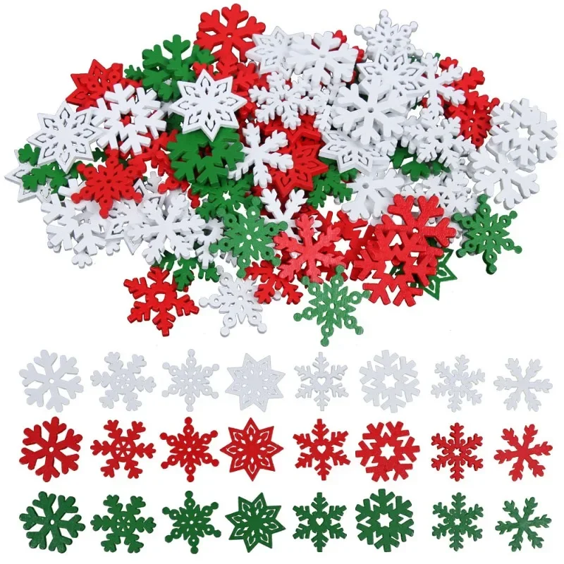 (100 Pieces/pack) 23mm Christmas Snowflake Wood Chips Colorful Diverse New Year's Holiday Party Window Decoration Props Toys DIY