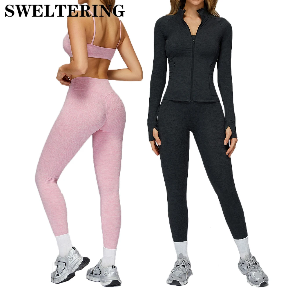 

2/3PCS Yoga Suit Gym Fitness Set Sports Suit Women Tracksuit Running Workout Gym Clothes Long Sleeve Sports Bra Athletic Wear