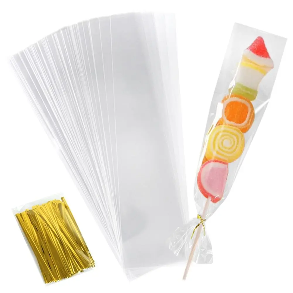 100 Stück Flache Transparente Lange Süßigkeiten-Beutel Zellophan-Kekstüten Lebensmittel-Geschenkverpackung Lollipop-Plastiktüten