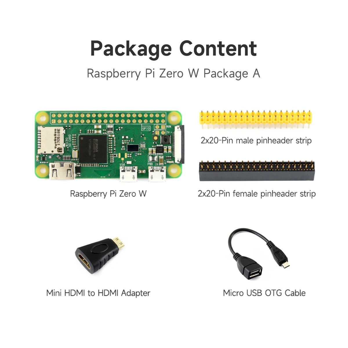 

Original Raspberry Pi Zero WH (built-in WiFi, pre-soldered headers) Development Kit Type A, Basic Components