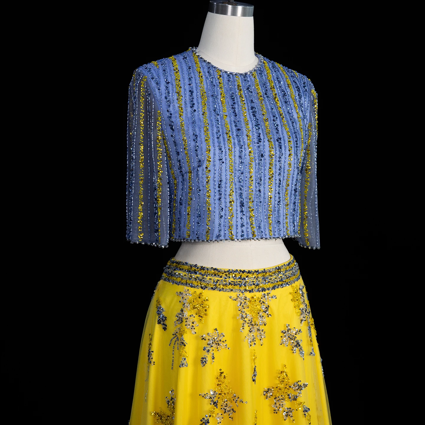 Sharon Said Luxuriöse Dubai Blau-Gelbe 2-teilige Abendkleider für Hochzeitsfeier Elegantes Arabisches Formelles Ballkleid SS490 Maßanfertigung – Detail 8