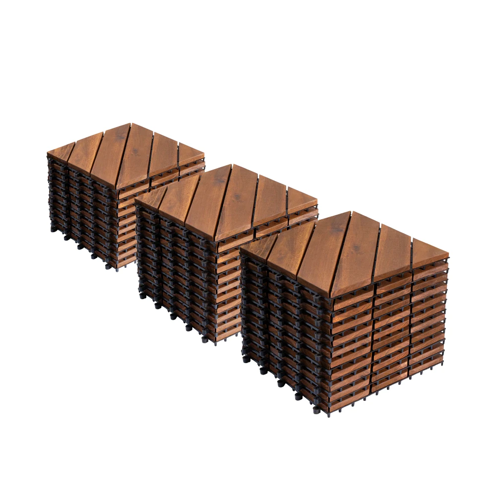 27 PCS 12"x12" Acacia Wood Interlocking Diagonal Deck Tiles: Waterproof for Patio/Garden/Pool/Balcony