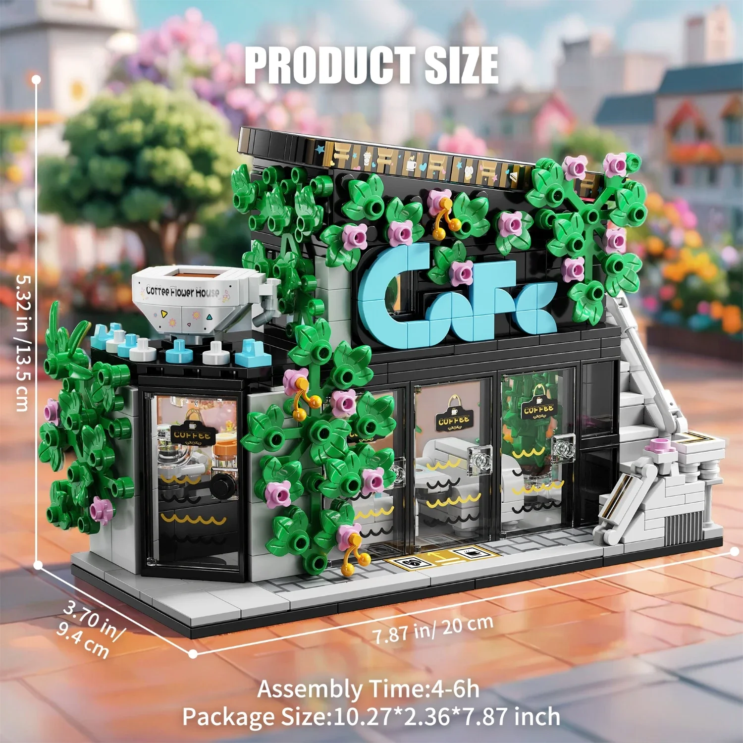 564PCS MOC 커피 꽃 집 빌딩 블록 모델 도시 스트리트 뷰 벽돌 세트 LED 조명 어린이 3D 퍼즐 교육 장난감 선물