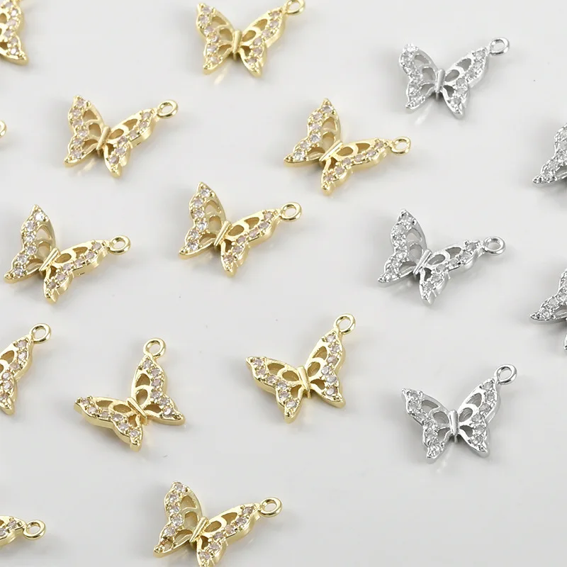 

Подвеска-бабочка из золота 14 карат с инкрустацией цирконами, сохраняющая цвет, для самостоятельного изготовления браслетов, ожерелий, серег, аксессуаров