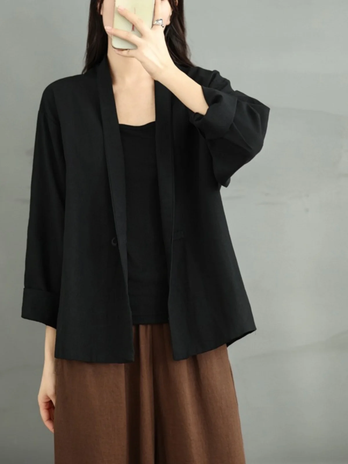 

Китайское хлопковое льняное пальто в стиле ретро, женское осеннее национальное пальто, улучшенный костюм Ханфу Тан, льняной открытый кардиган, топ