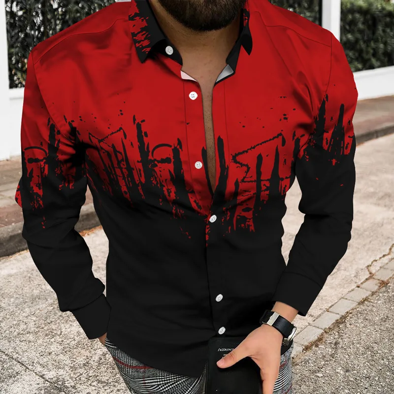 Long Sleeve Hawaiian Shirts Splating Ink 3d Printed Shirts Men Fashion Shirts Lapel Beach Blouse Mens Clothing Cuba Blouse