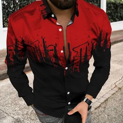 Long Sleeve Hawaiian Shirts Splating Ink 3d Printed Shirts Men Fashion Shirts Lapel Beach Blouse Mens Clothing Cuba Blouse