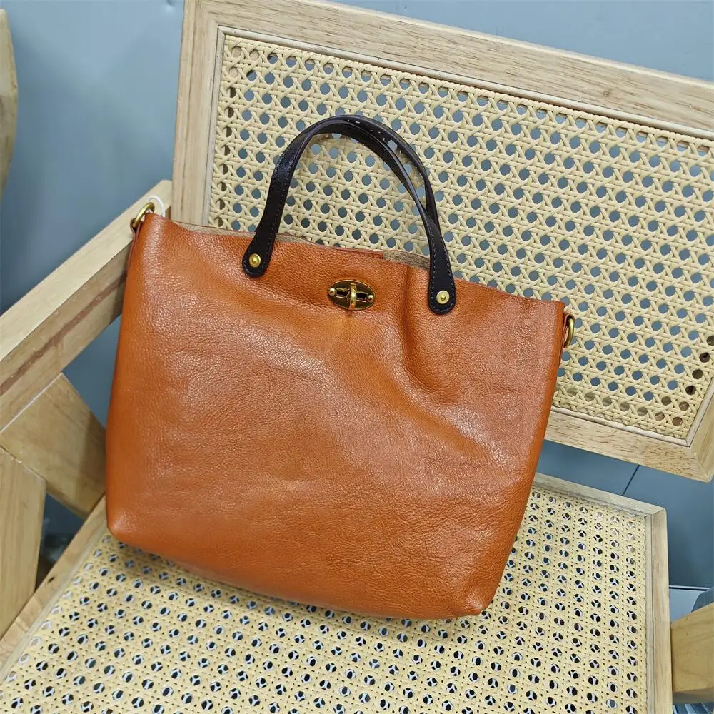 

Кожаная женская сумка, простая большая сумка, повседневная осенне-зимняя сумка, винтажная женская сумка из воловьей кожи с верхним слоем дерева