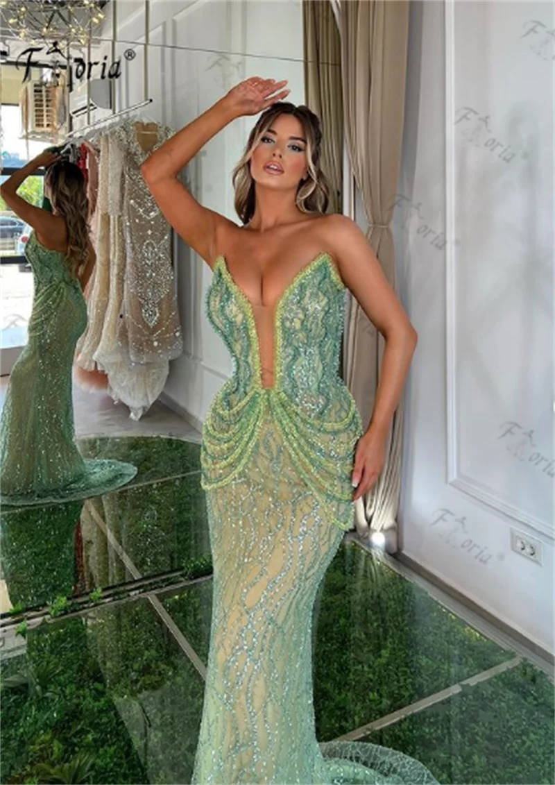 Luxe Kralenversiering Avondjurk Met Afneembare Cape Groene Dubai Memaid Celebrity Event Jurken Robe De Soiree Elegant Feest