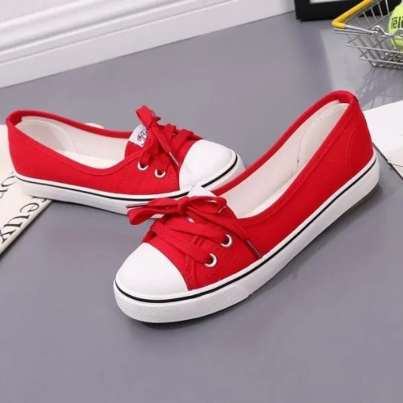 Ladies Shoes Low Canvas Flat Lace Up Women Footwear Casual Sneaker Trends 2024 Designer Walking Light A Shoe Cheap New Spring 39