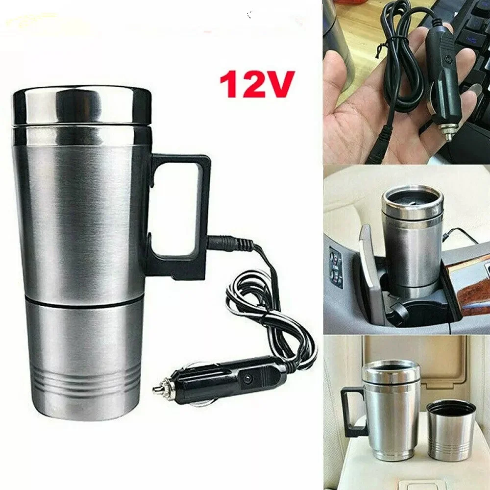 12V/24V Electric Heating Cup Kettle Stainless Steel Water Heater Bottle Auto Shut Off Fast Boiling Kettle for Travel Car Truck