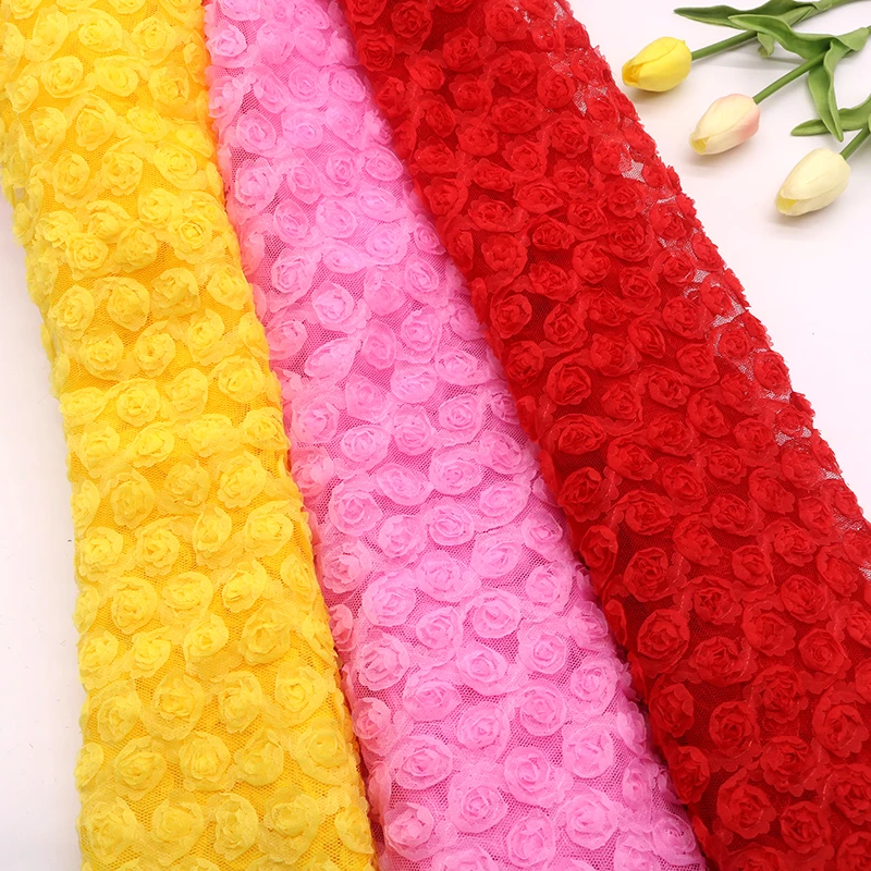 45x125cm Color Three-Dimensional Rose Petal Embroidery Fabric DIY Costume Dress Birthday Party Decrotation Embroidery Fabric