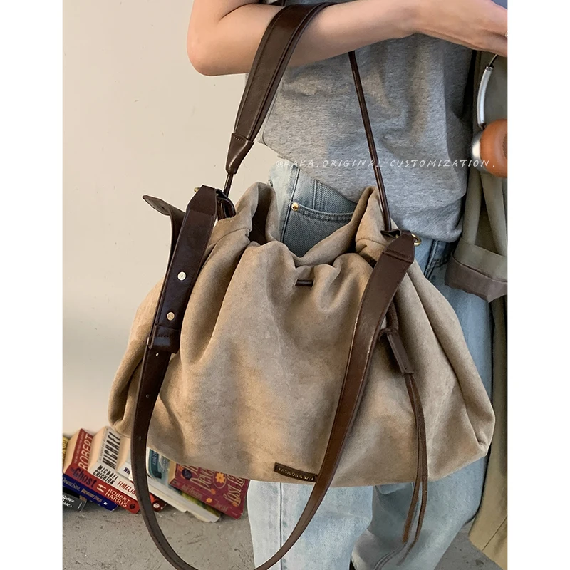 

Retro Suede Underarm Bag for Women 2025 New Korean Pleated Tote Large Capacity Crossbody Bags