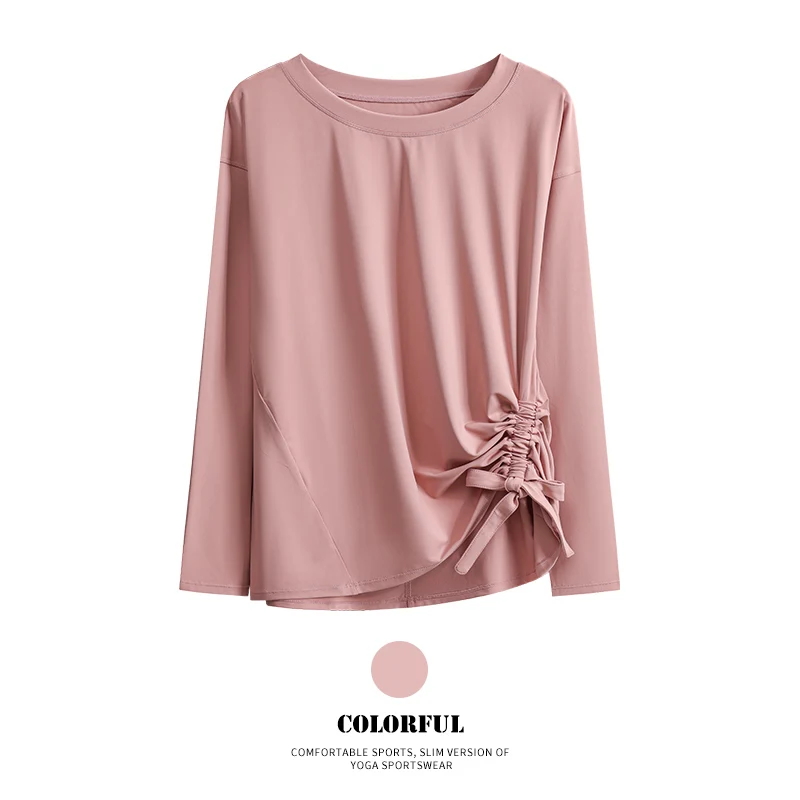 DRUR Women's Ruched Long Sleeve Yoga Top Round Neck Slimming Workout Shirt For Gym Running Cheap Tops Women's Clothing Fitness