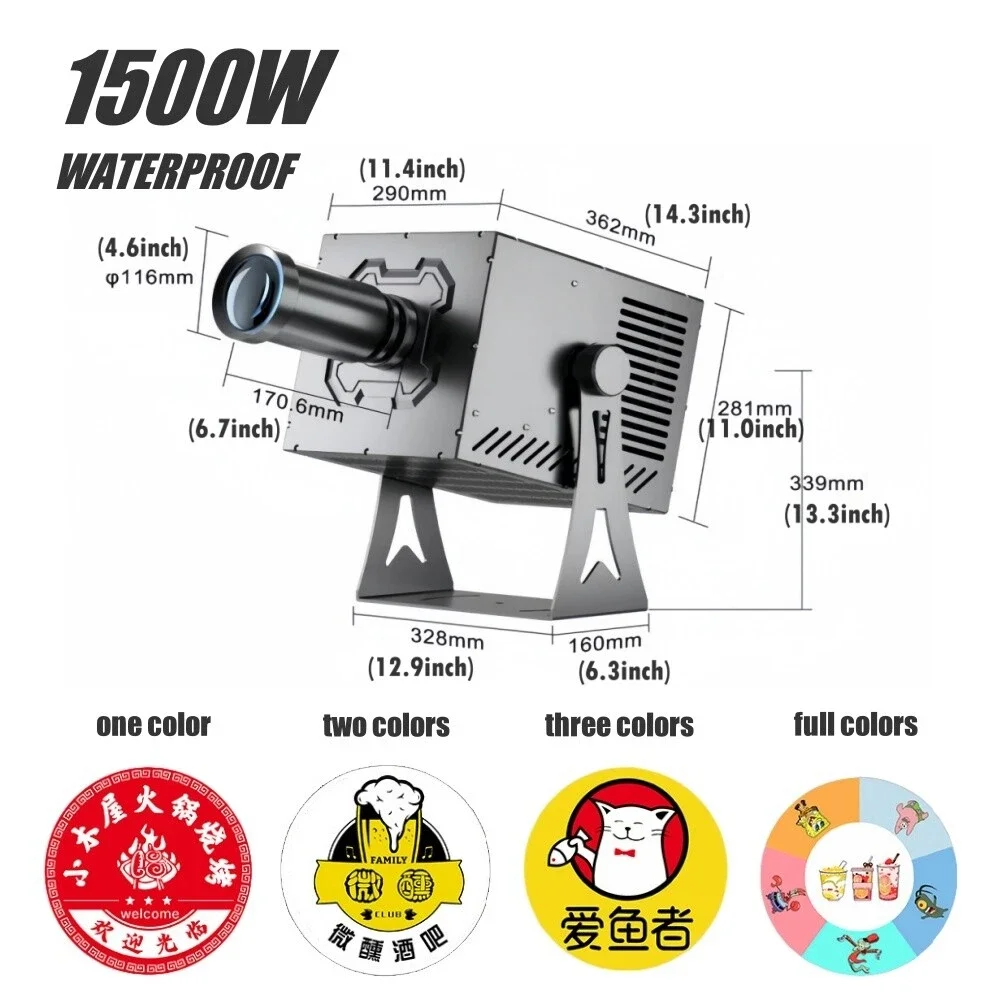 Outdoor 1500W Waterproof Mountable Advertising Logo LED Gobo Projector Custom