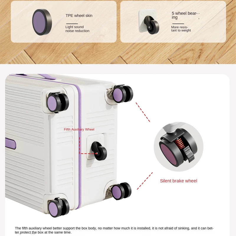 حقيبة أمتعة بعجلات بخمس عجلات سعة كبيرة 2026 جديدة متعددة الوظائف 20 بوصة قفل مجمع حقيبة حمل