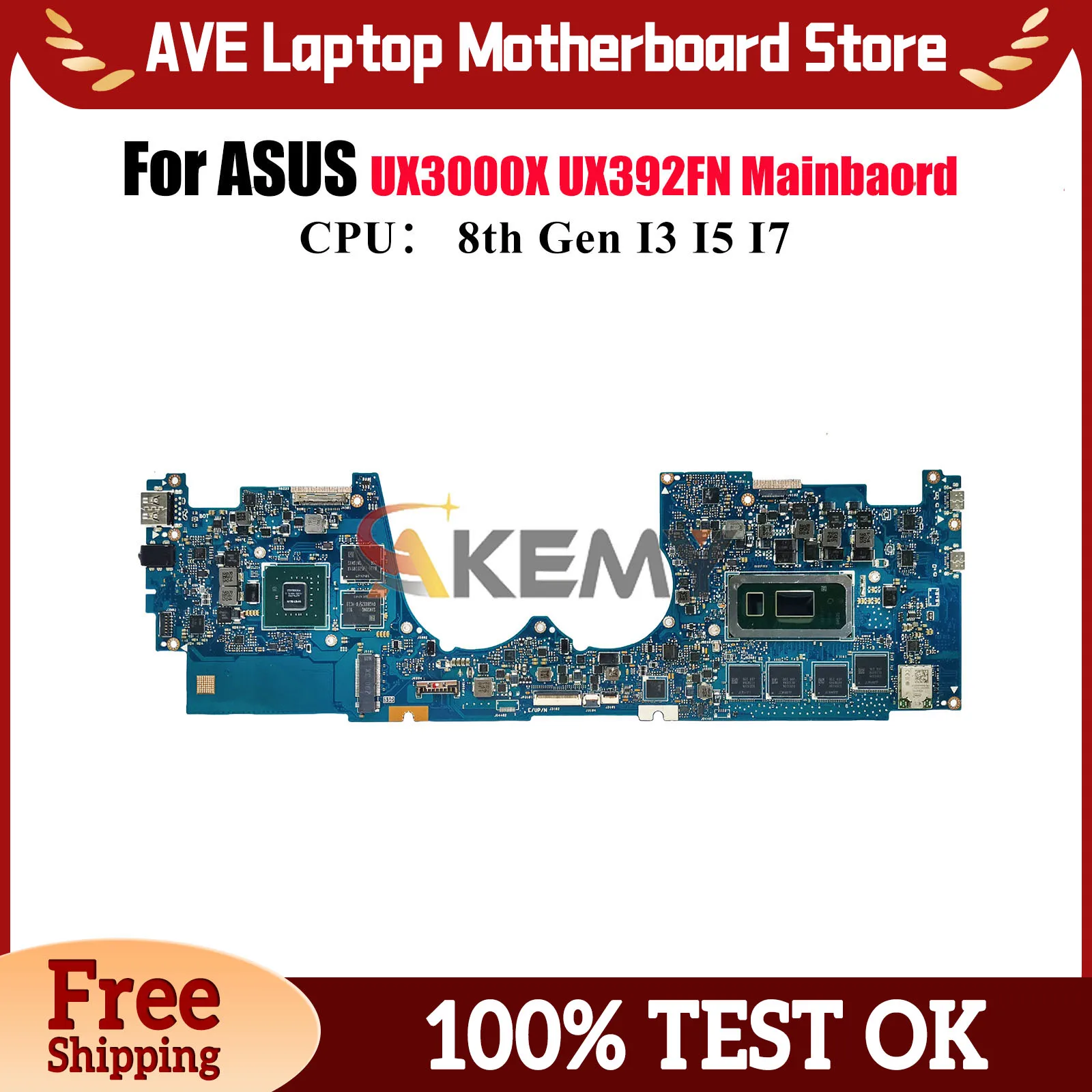 

UX392FN Laptop Motherboard For ASUS ZenBook UX3000X UX392F S13 UX392FN Notebook Mainboard With I3 I5 I7 CPU 100% tests OK stk