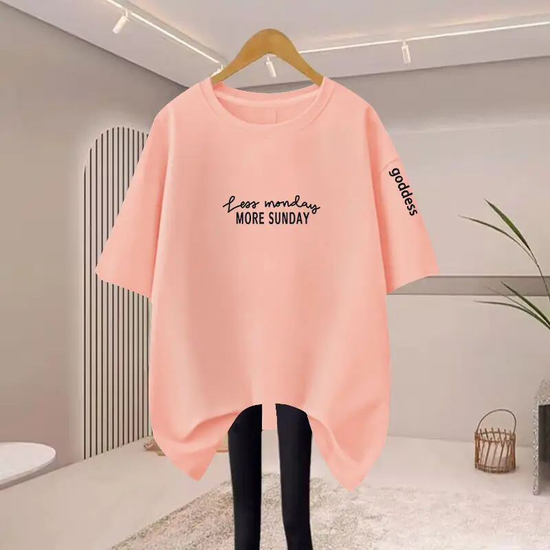 Women's Pure Cotton T-shirt Women's 2024 Summer Heavyweight Loose Large Size Simple Short Sleeved Lady Fashion Basic Tops Tees